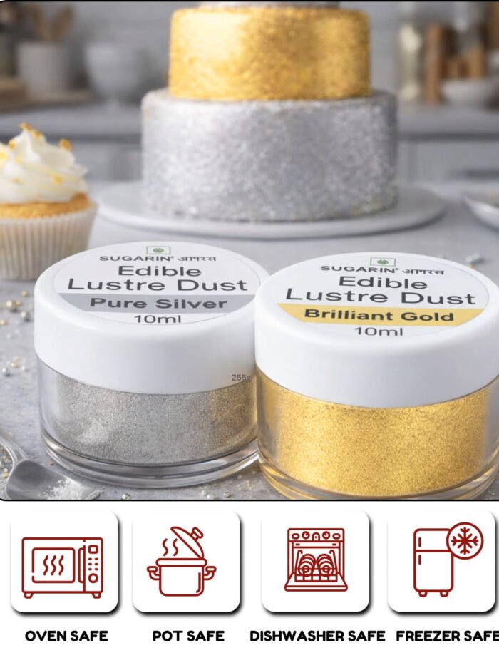 Edible Lustre Dust – Brilliant Gold & Pure Silver (10ml)
