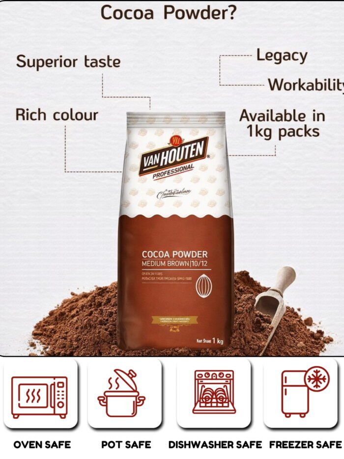 Van Houten Professional Cocoa Powder – Mid Brown & Dark (1kg)
