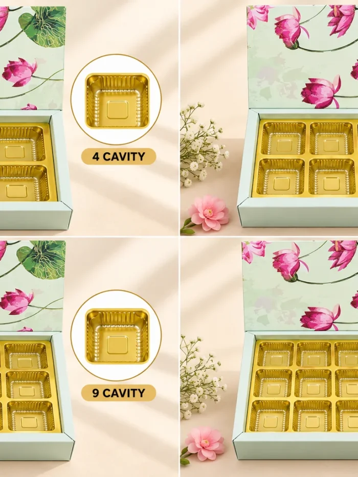 Printed Floral Chocolate Golden Cavity Box -Pista Green