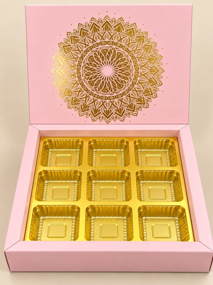 Chocolate Box Printed Floral with Golden Cavity - Pink With gold