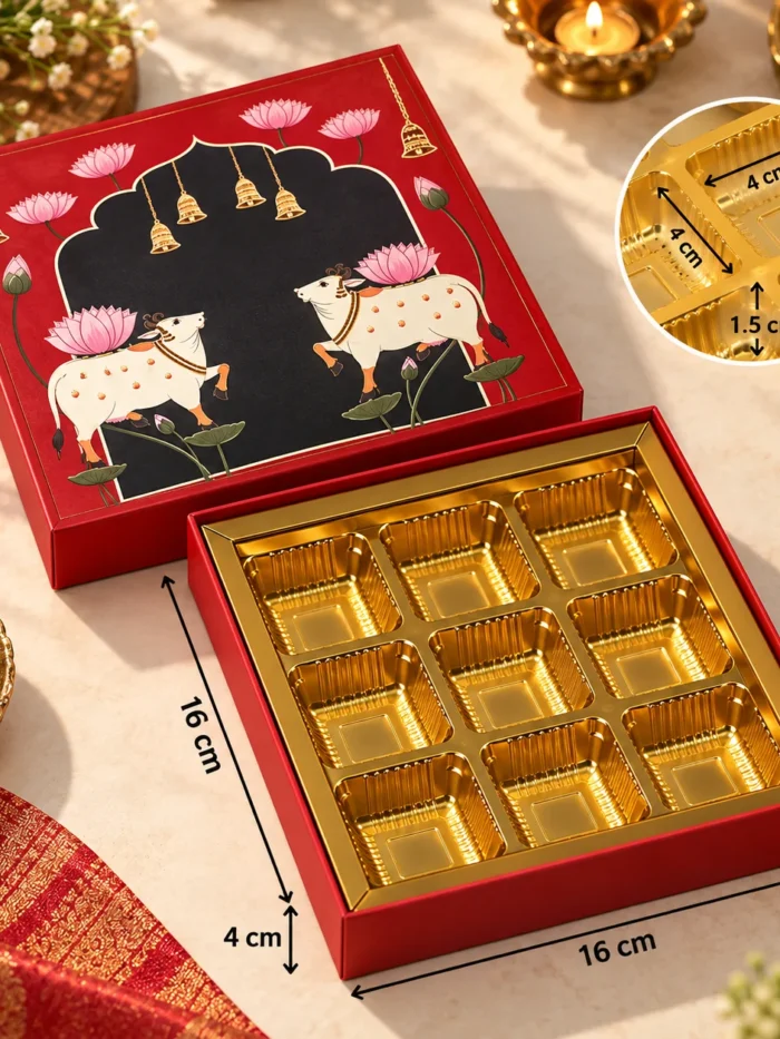 Pichwai Lotus Print chocolate Cavity Box with cavity