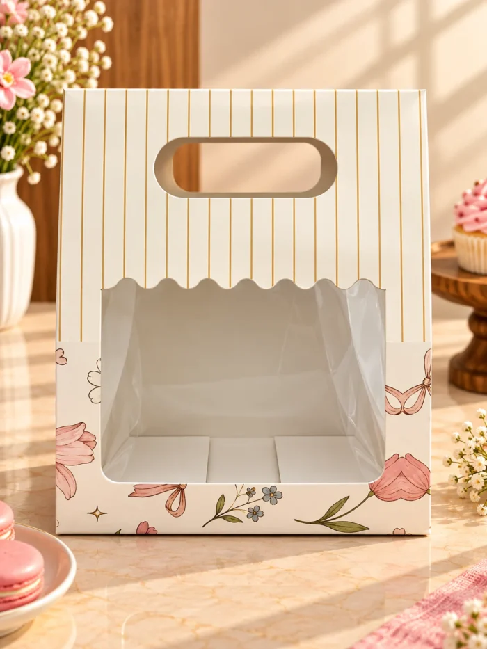 Hamper Bag Floral Print Cream color jar bag with window Medium size