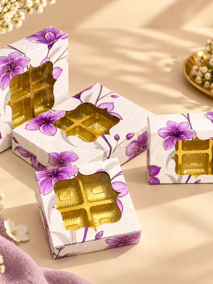 Floral Printed Purple Chocolate Cavity Box