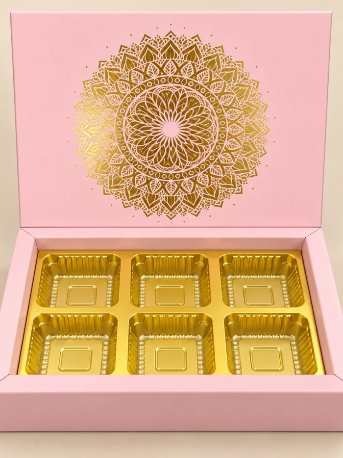 Chocolate Box Printed Floral with Golden Cavity - Pink With gold