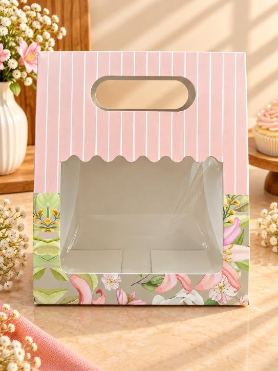 Hamper Bag Floral Print Pink Jar Bag Window Medium size